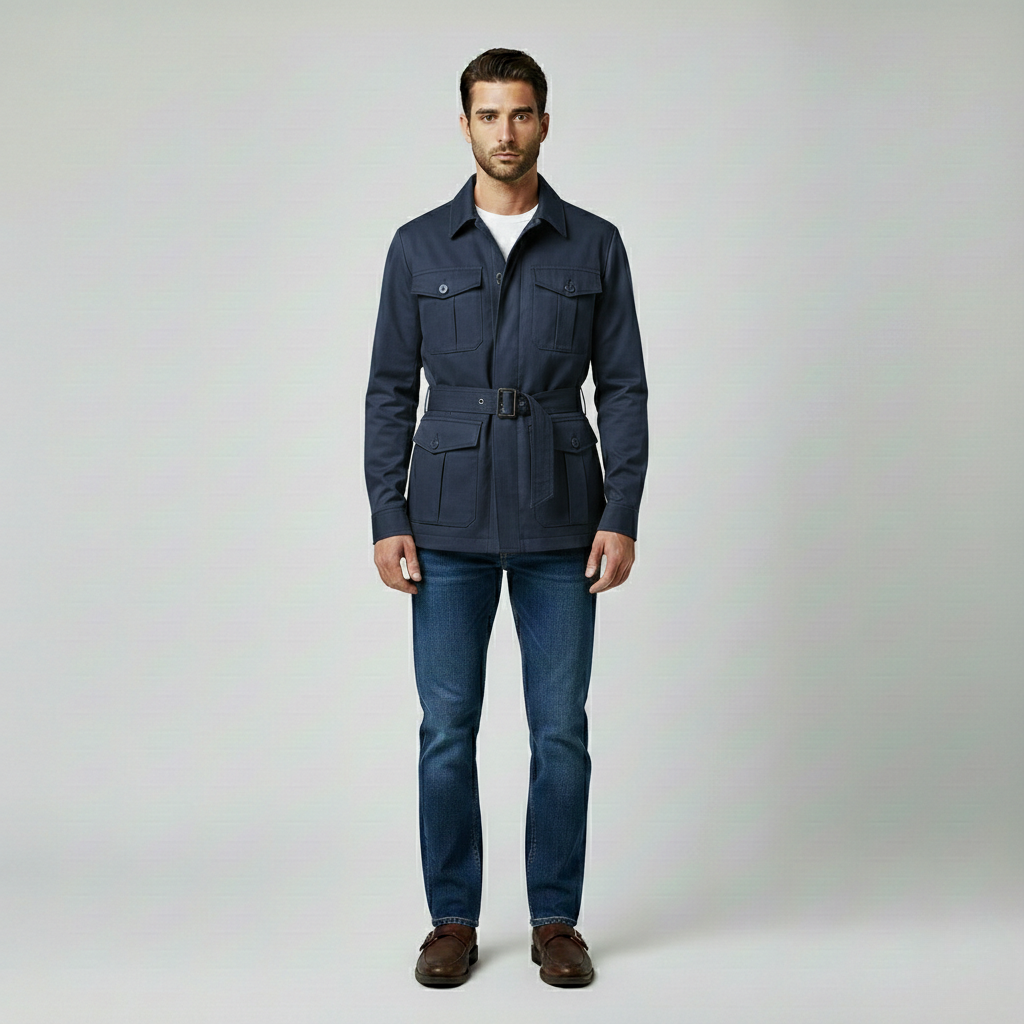 Giacca con cintura stile utility da uomo
