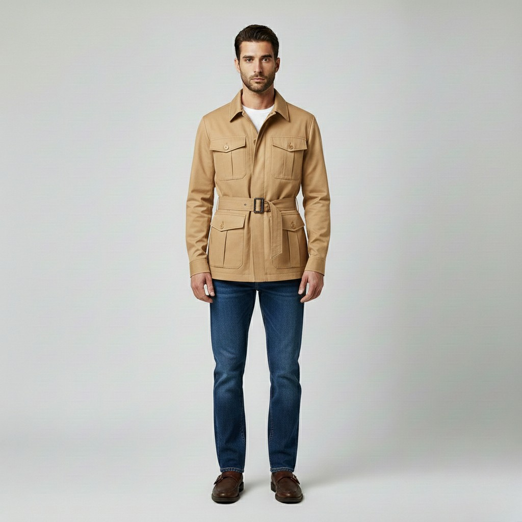 Giacca con cintura stile utility da uomo