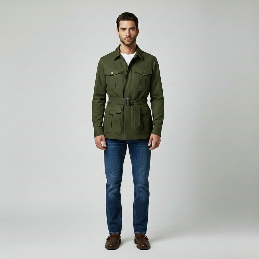 Giacca con cintura stile utility da uomo