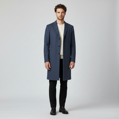 Cappotto con taglio lungo con superficie lavorata da uomo