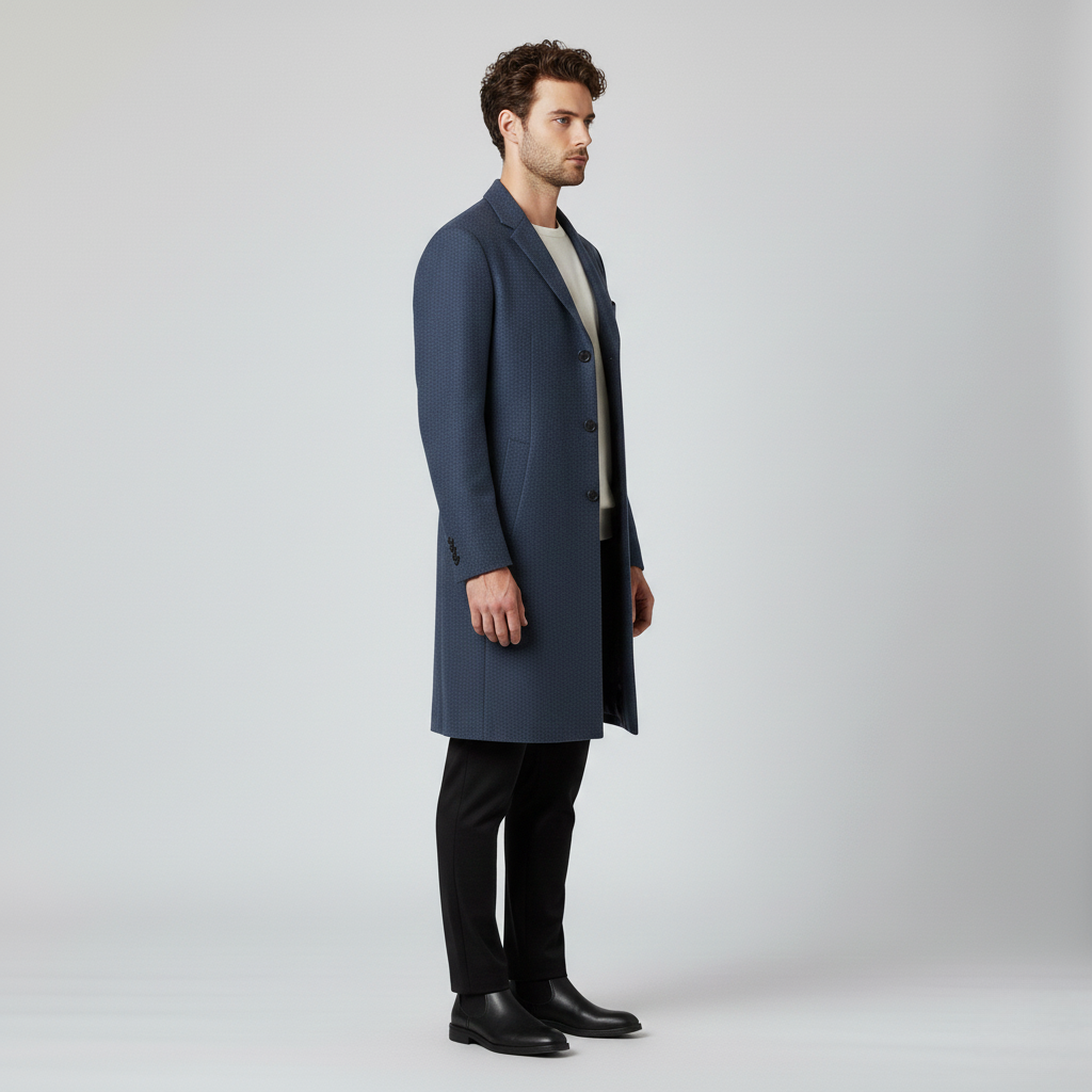 Cappotto con taglio lungo con superficie lavorata da uomo