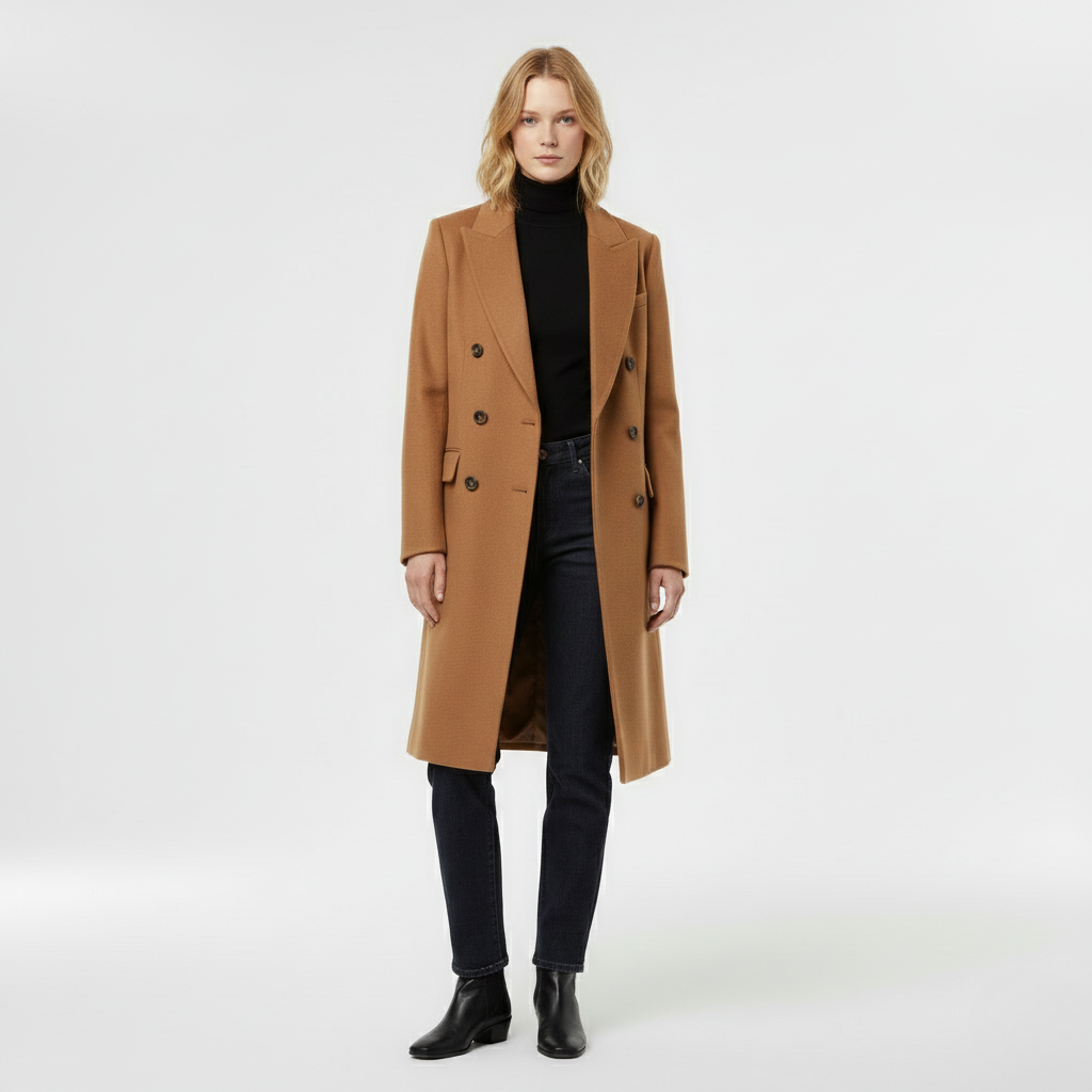 Cappotto doppiopetto con taglio lungo da donna