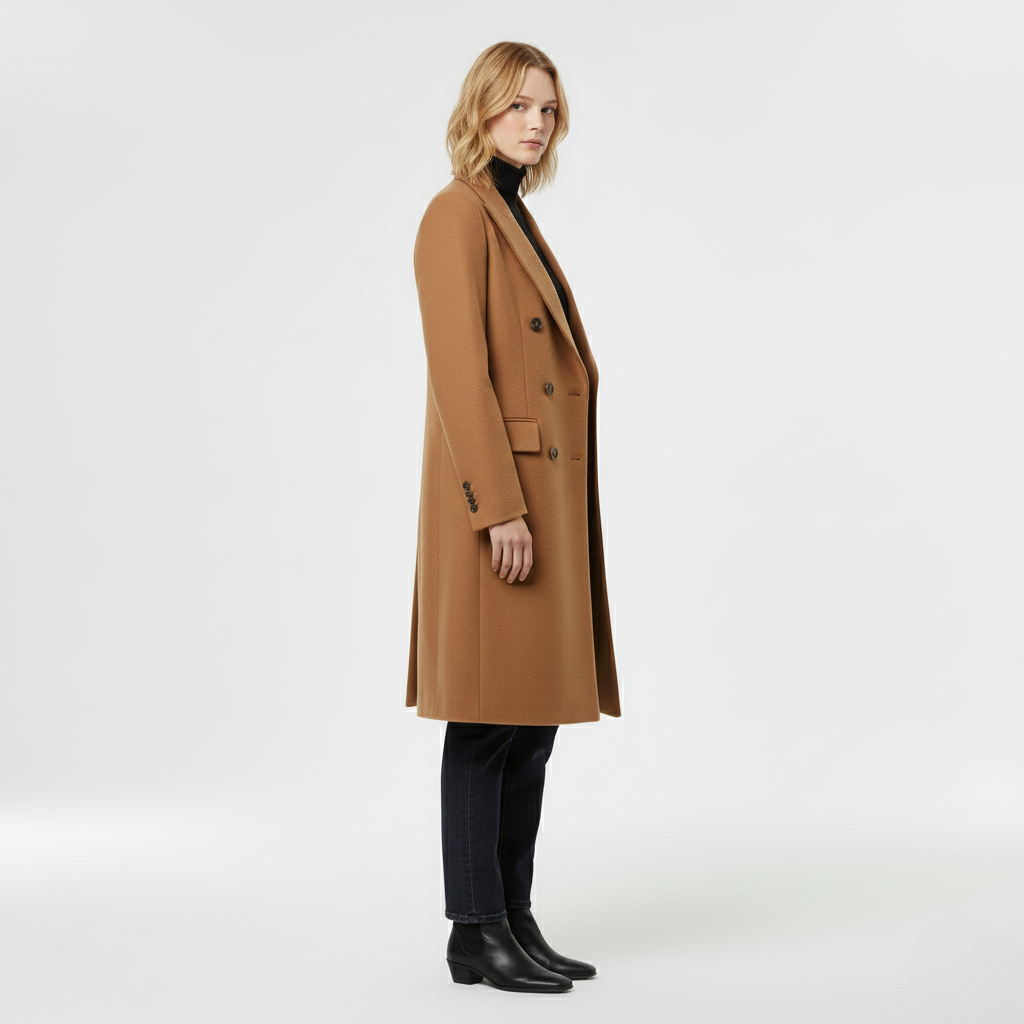Cappotto doppiopetto con taglio lungo da donna